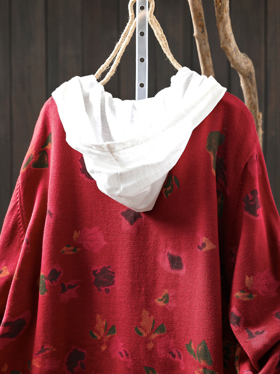 Women Autumn Artsy Flower Knitted O-Neck Sweater