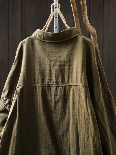 Women Pure Color Turn-down Collar 100%Cotton Shirt