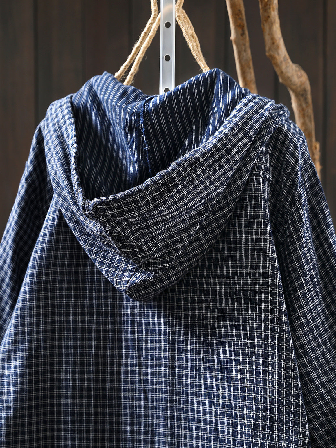 Women Autumn Plaid Hooded 100%Cotton Shirt