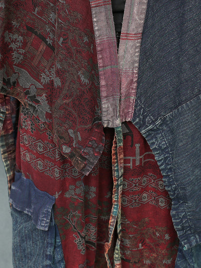 Women Autumn Ethnic Patchwork V-Neck Loose Cotton Suits