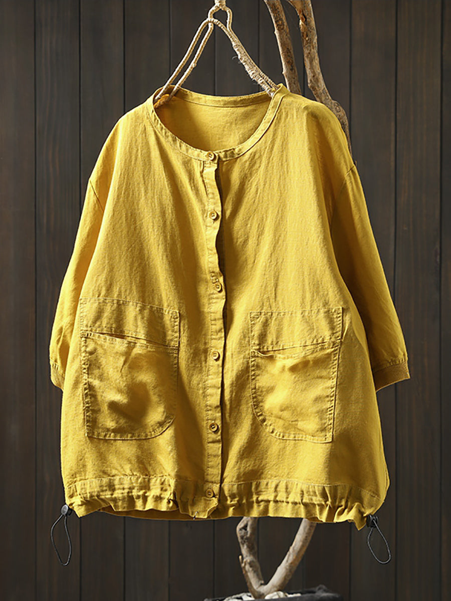 Women Summer Artsy Pure Color O-Neck Shirt