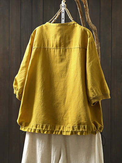 Women Summer Artsy Pure Color O-Neck Shirt