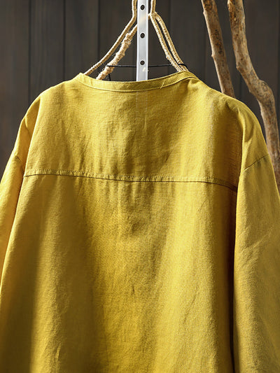 Women Summer Artsy Pure Color O-Neck Shirt