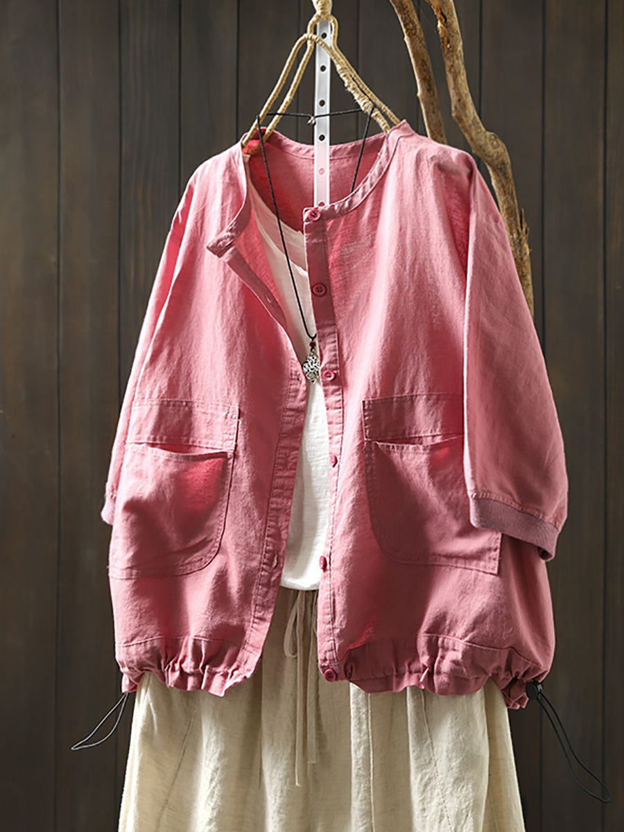 Women Summer Artsy Pure Color O-Neck Shirt