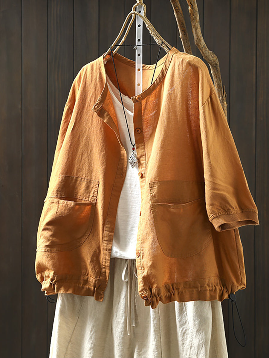 Women Summer Artsy Pure Color O-Neck Shirt