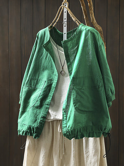 Women Summer Artsy Pure Color O-Neck Shirt