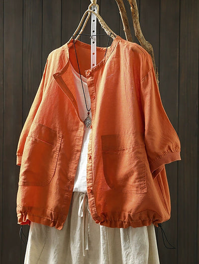 Women Summer Artsy Pure Color O-Neck Shirt