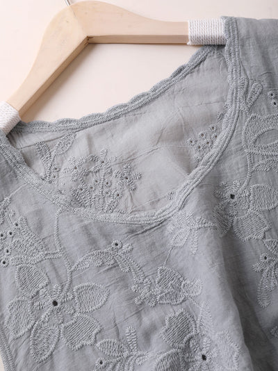 Women Summer Flower Embroidery O-Neck Cotton Vest