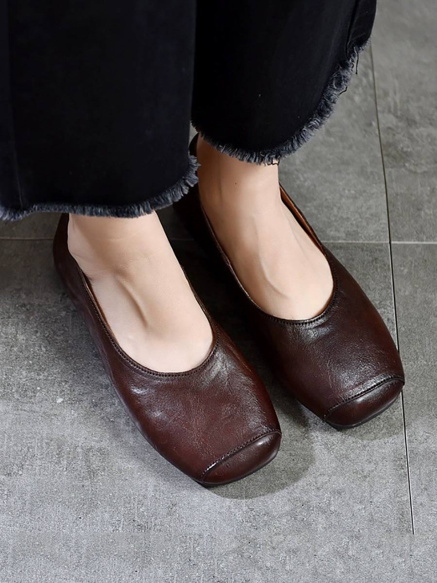 Women Casual Genuine Leather Soft Square Toe Shoes