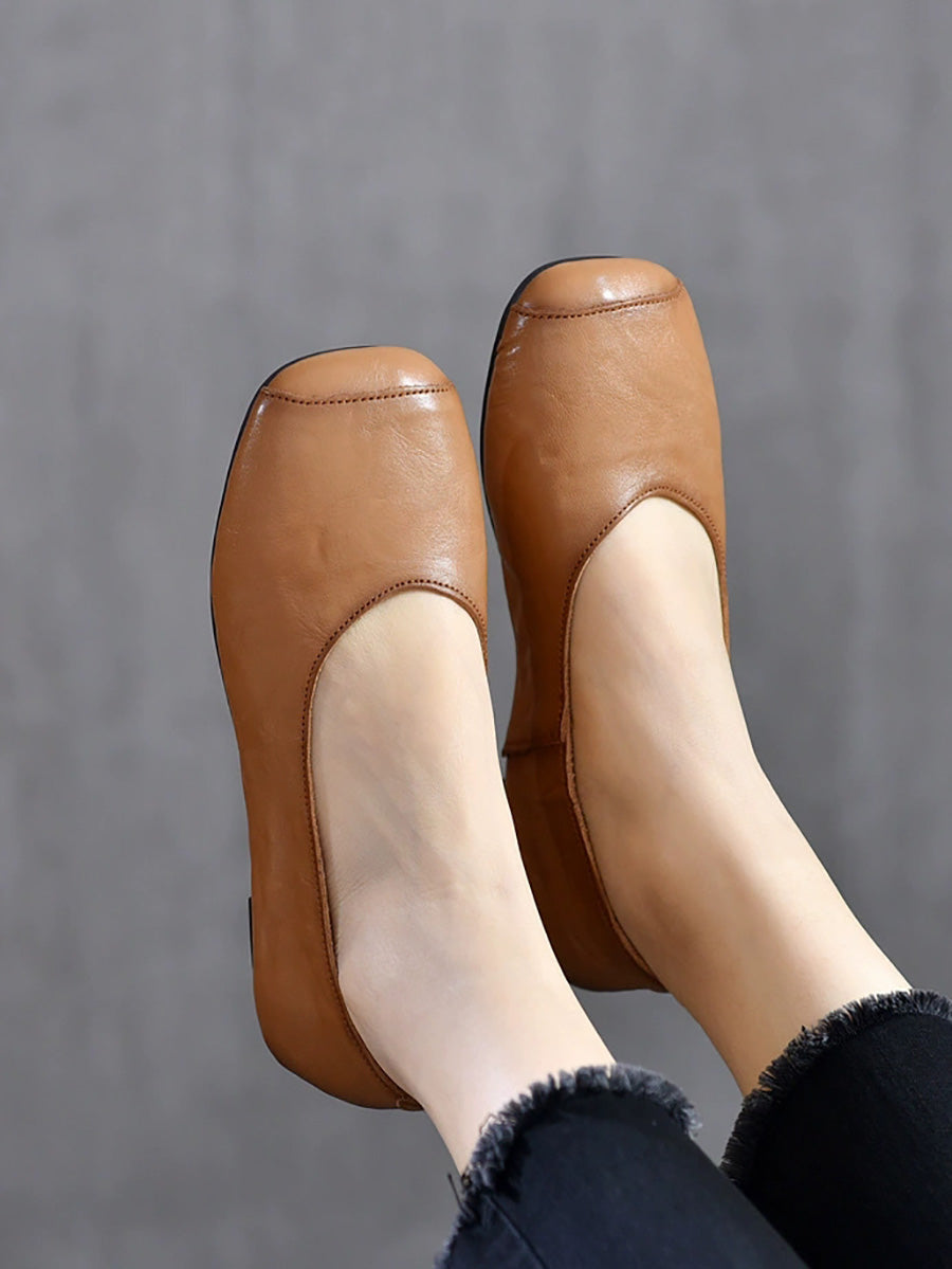 Women Casual Genuine Leather Soft Square Toe Shoes