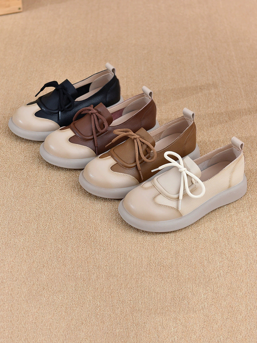 Women Summer Casual Leather Spliced Flat Shoes