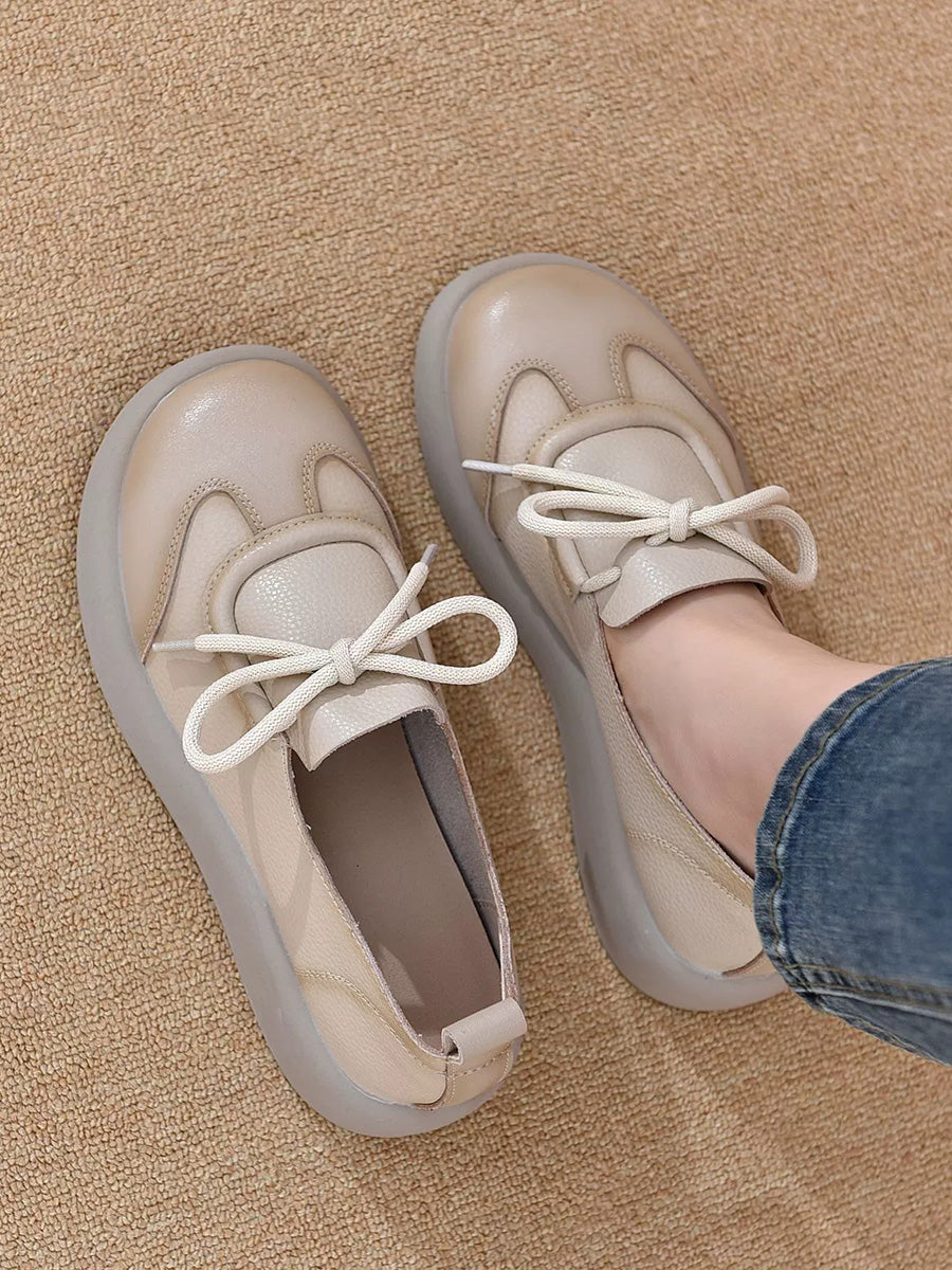 Women Summer Casual Leather Spliced Flat Shoes