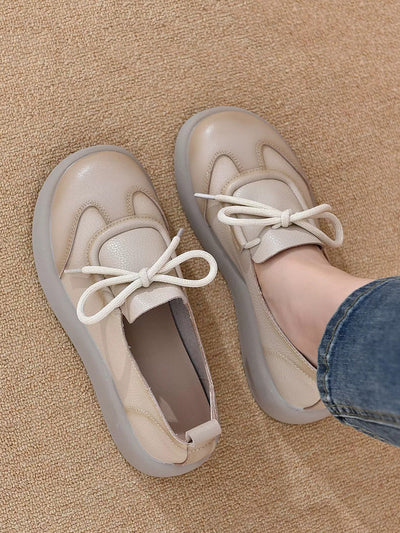Women Summer Casual Leather Spliced Flat Shoes