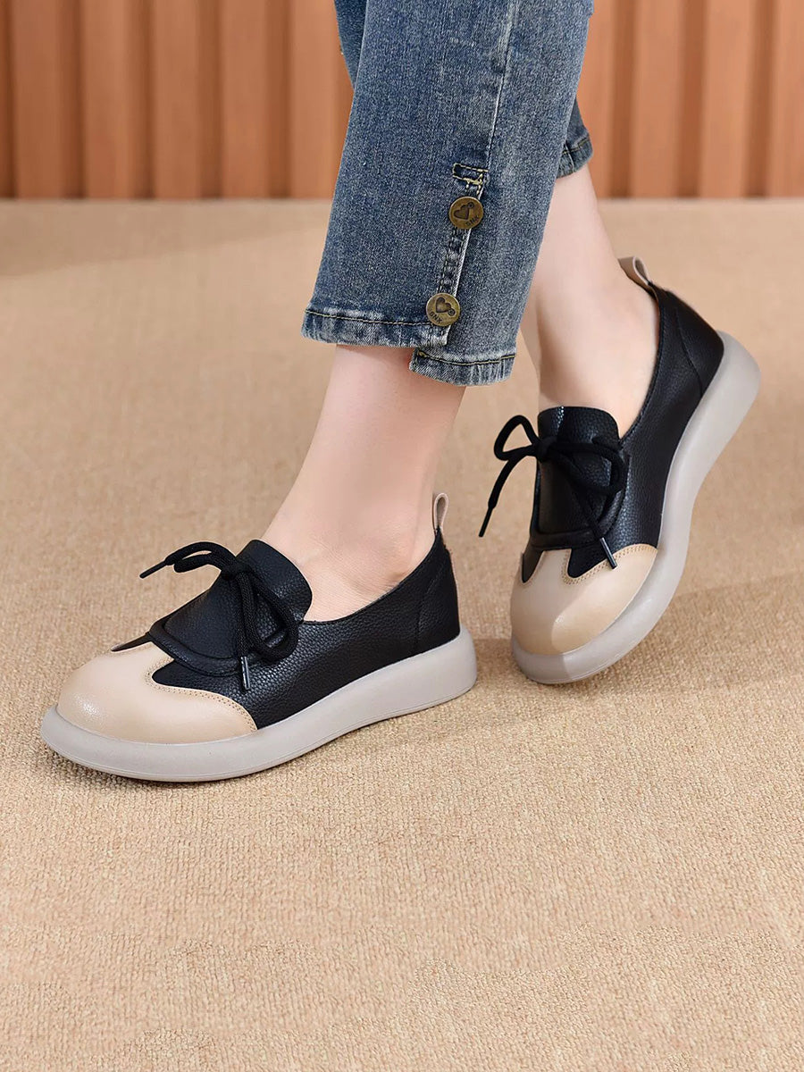Women Summer Casual Leather Spliced Flat Shoes