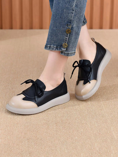 Women Summer Casual Leather Spliced Flat Shoes