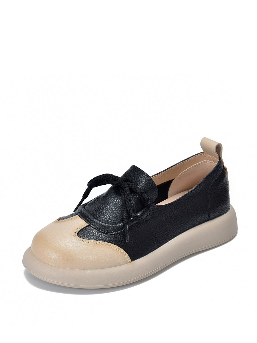 Women Summer Casual Leather Spliced Flat Shoes