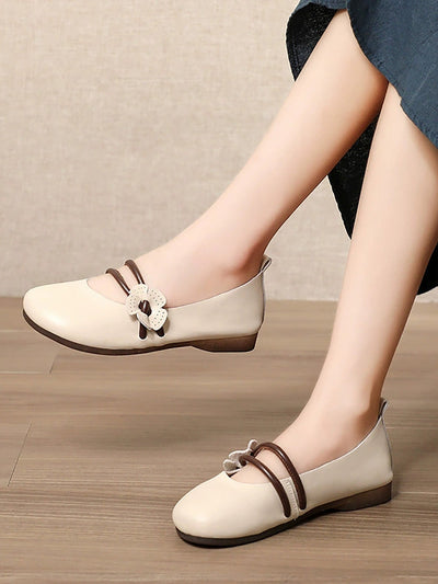 Women Artsy Soft Leather Flower Low Heel Shoes