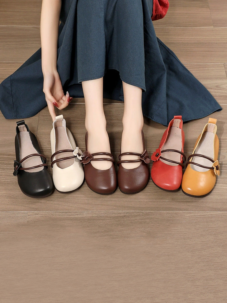 Women Artsy Soft Leather Flower Low Heel Shoes