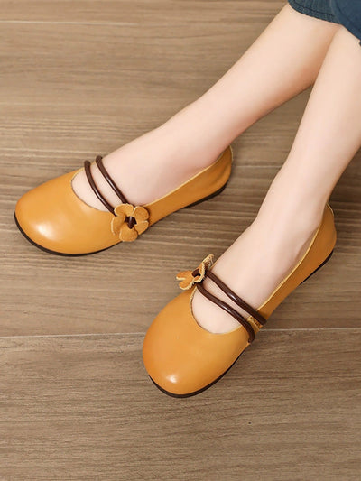 Women Artsy Soft Leather Flower Low Heel Shoes