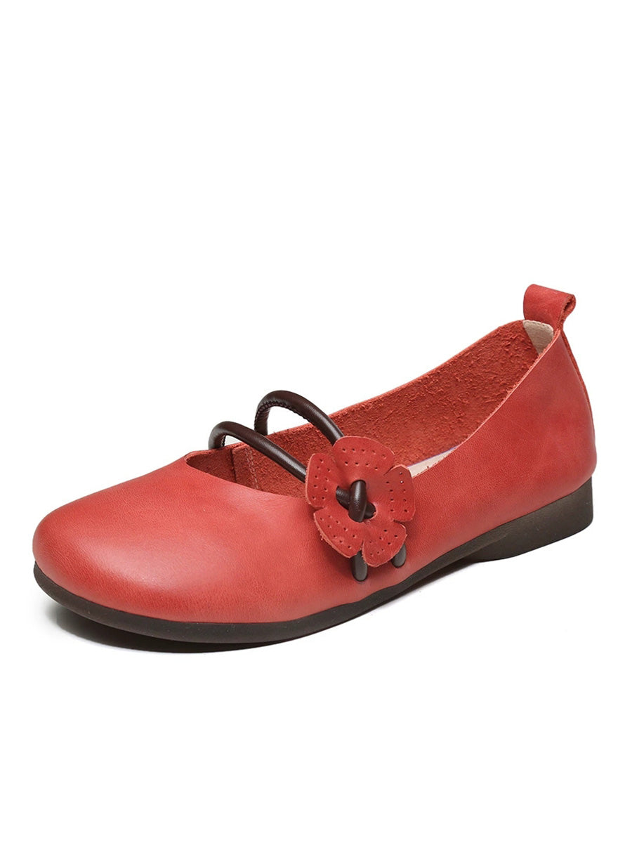 Women Artsy Soft Leather Flower Low Heel Shoes