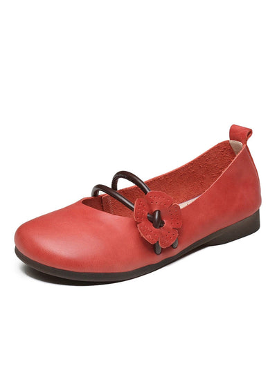 Women Artsy Soft Leather Flower Low Heel Shoes