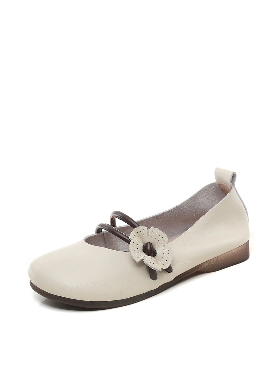 Women Artsy Soft Leather Flower Low Heel Shoes