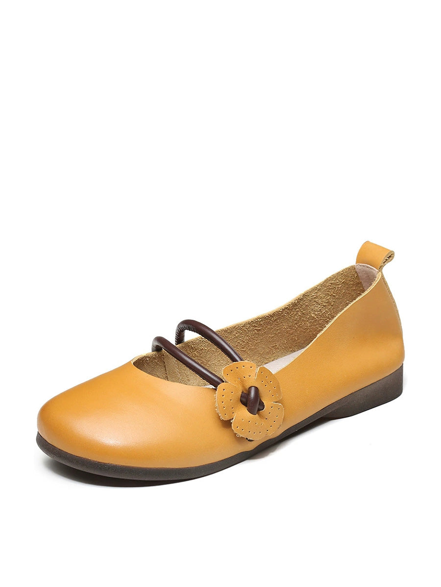 Women Artsy Soft Leather Flower Low Heel Shoes