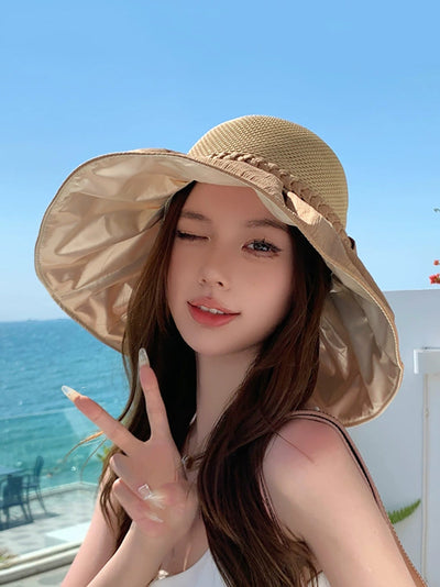 Women Summer Artsy Spliced Bowknot Sunproof Hat