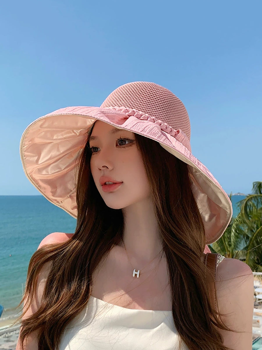 Women Summer Artsy Spliced Bowknot Sunproof Hat