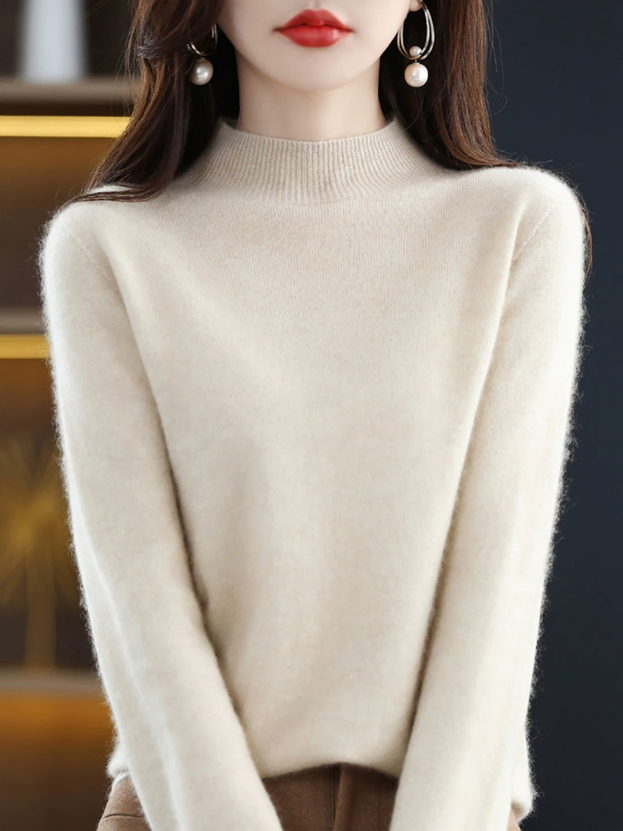 Women Autumn Casual Half-Turtleneck Wool Sweater Blouse