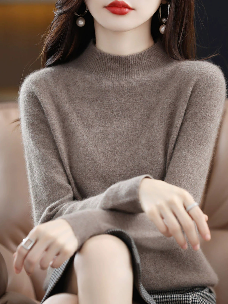 Women Autumn Casual Half-Turtleneck Wool Sweater Blouse