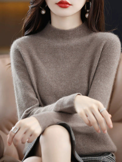 Women Autumn Casual Half-Turtleneck Wool Sweater Blouse