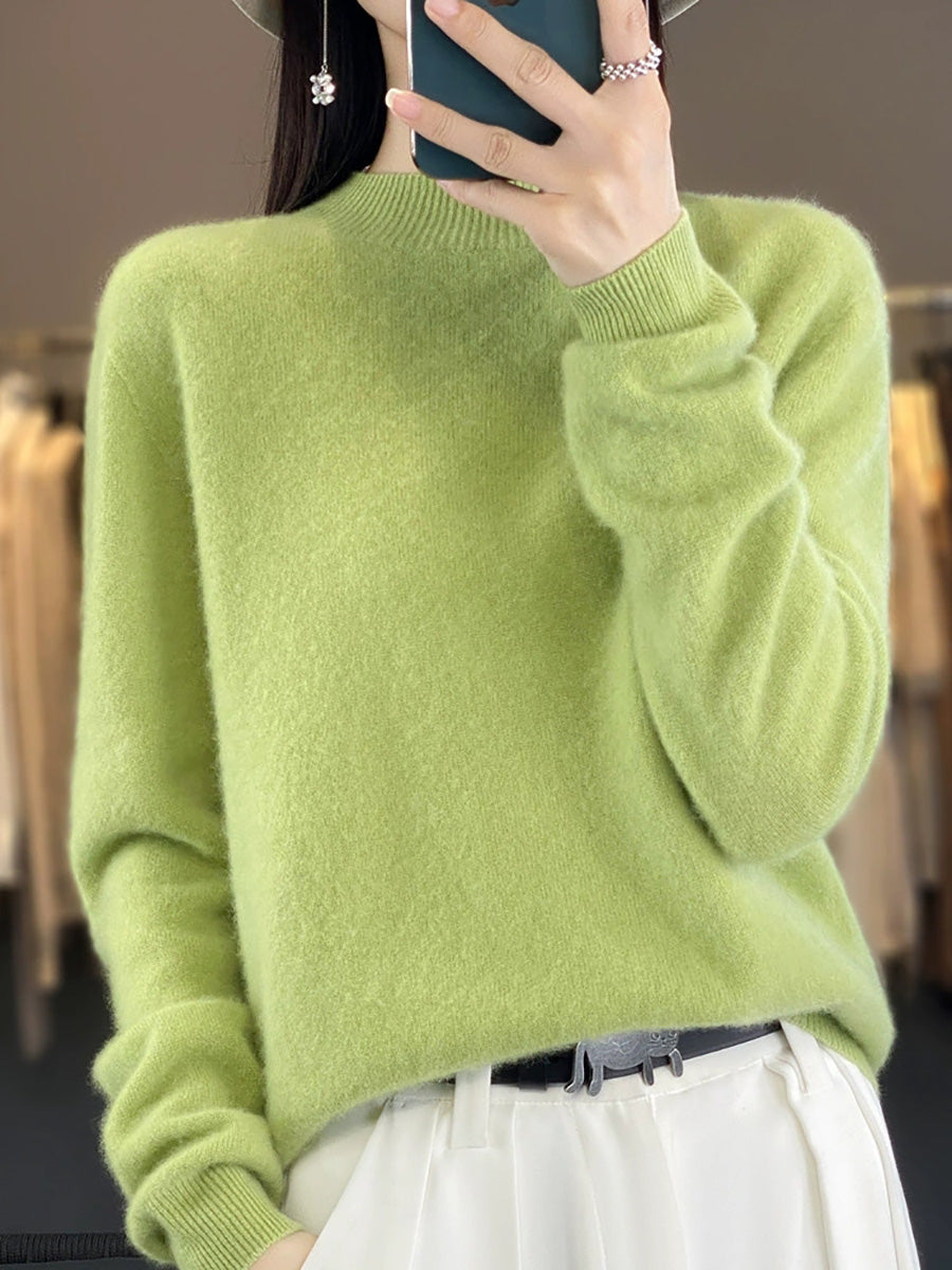 Women Autumn Casual Half-Turtleneck Wool Sweater Blouse