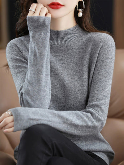Women Autumn Casual Half-Turtleneck Wool Sweater Blouse