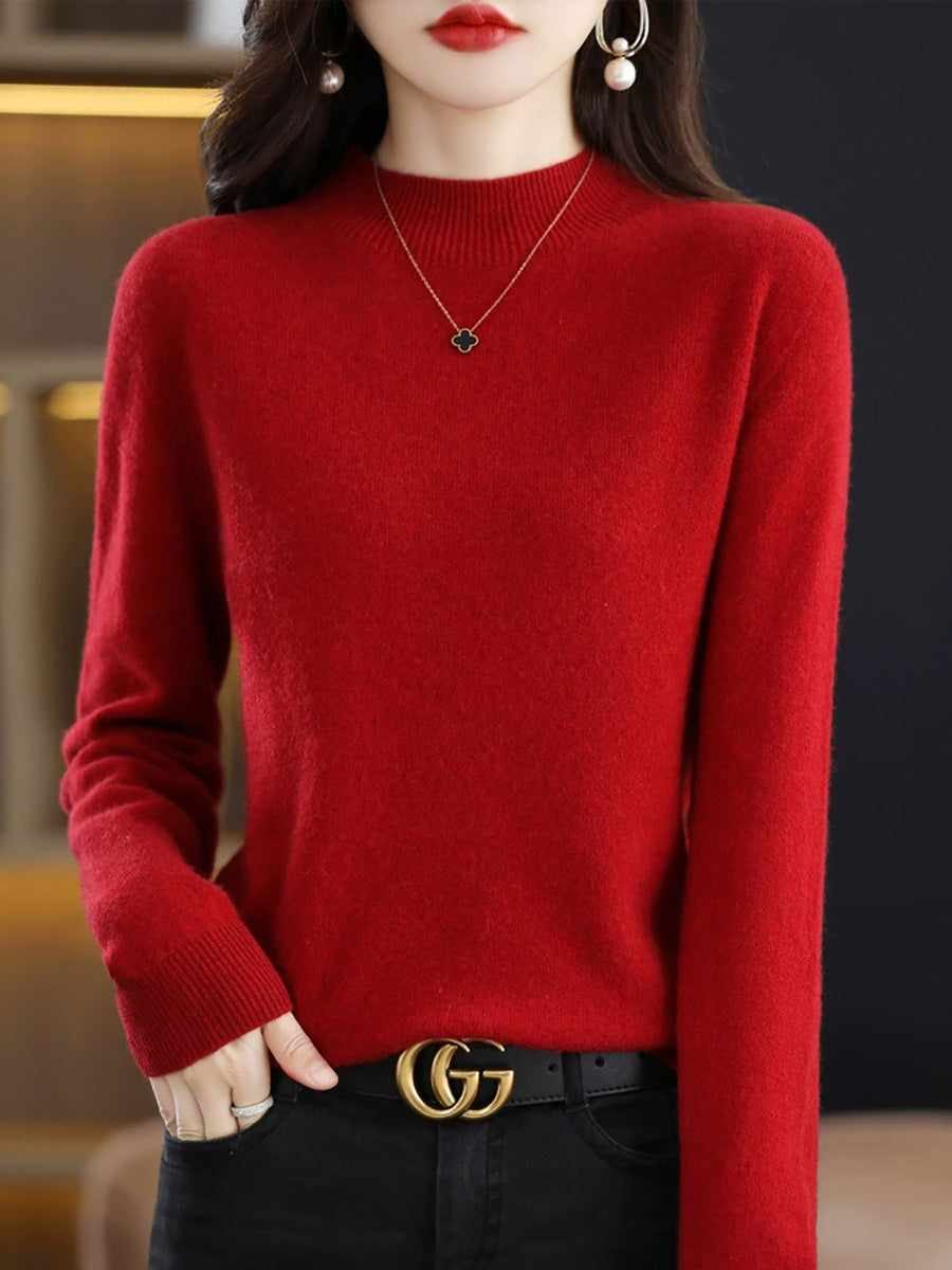 Women Autumn Casual Half-Turtleneck Wool Sweater Blouse