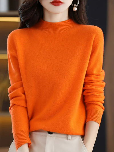 Women Autumn Casual Half-Turtleneck Wool Sweater Blouse