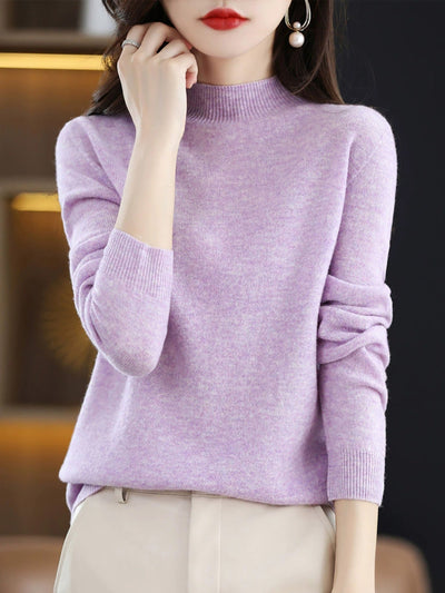 Women Autumn Casual Half-Turtleneck Wool Sweater Blouse