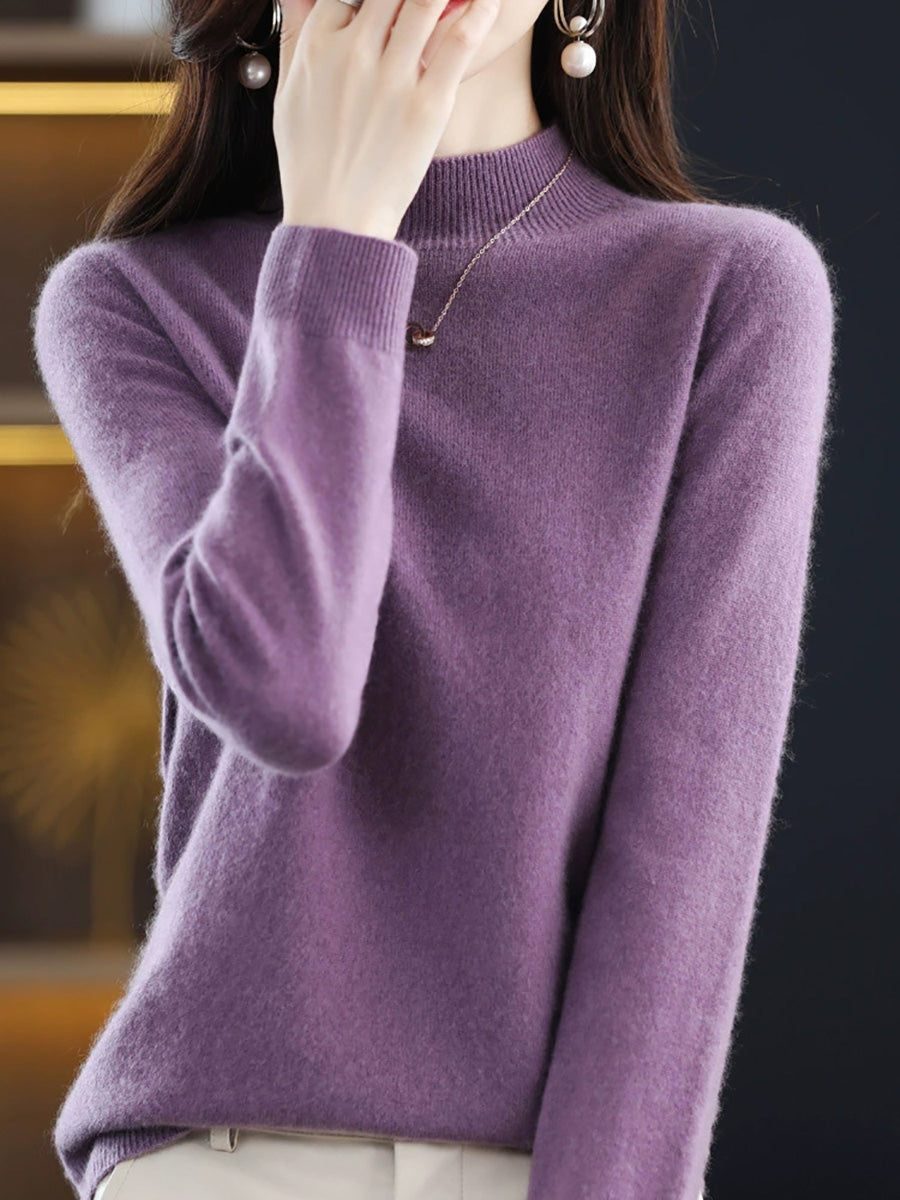 Women Autumn Casual Half-Turtleneck Wool Sweater Blouse