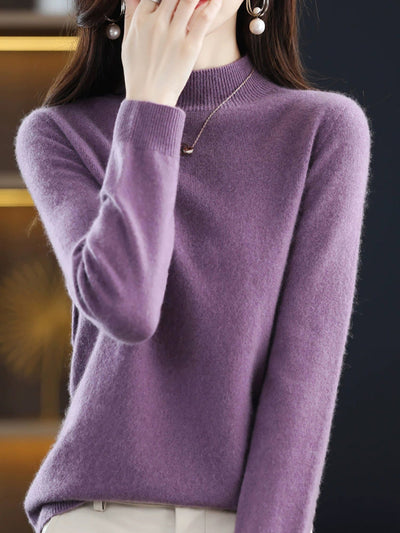 Women Autumn Casual Half-Turtleneck Wool Sweater Blouse