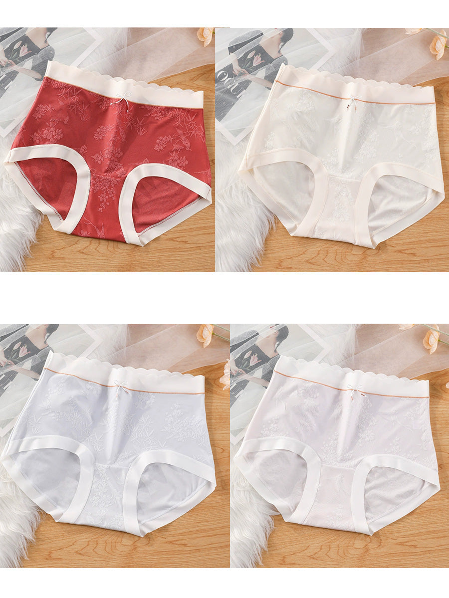 4 Pieces Women Colorblock Jacquard High Waist Underwear