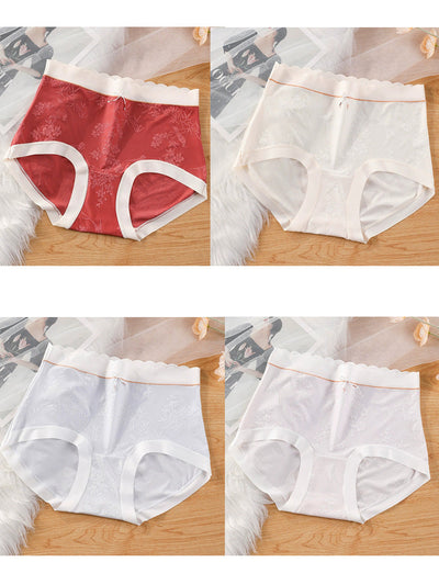 4 Pieces Women Colorblock Jacquard High Waist Underwear