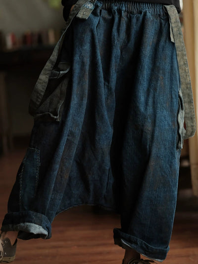 Women Summer Retro Cotton Low Crotch Pants Jumpsuits