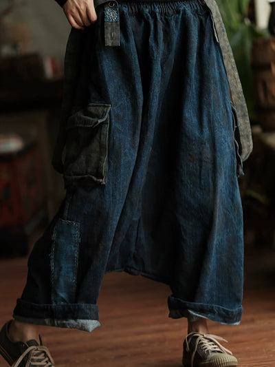 Women Summer Retro Cotton Low Crotch Pants Jumpsuits