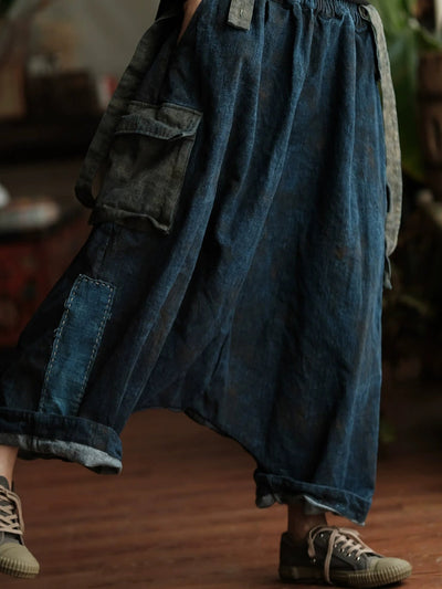 Women Summer Retro Cotton Low Crotch Pants Jumpsuits