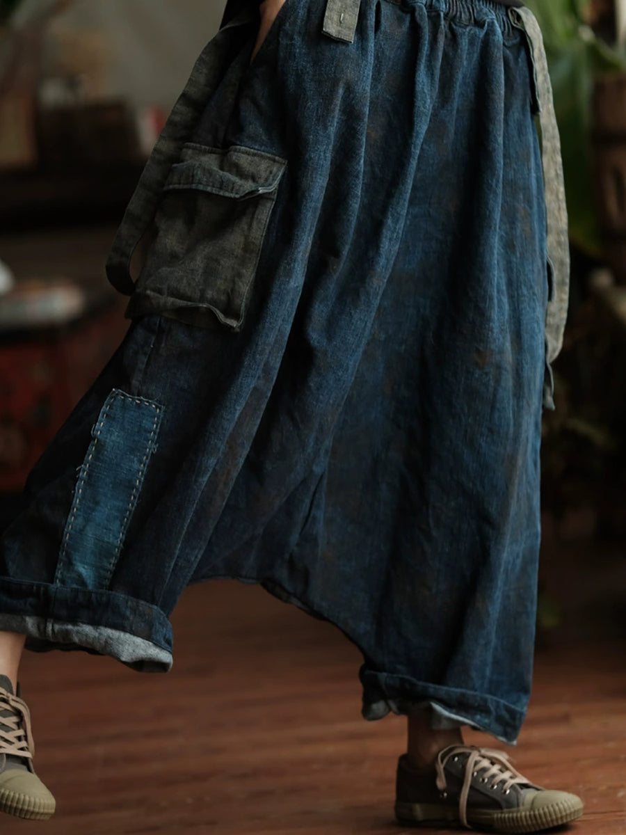 Women Summer Retro Cotton Low Crotch Pants Jumpsuits