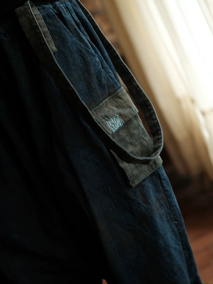 Women Summer Retro Cotton Low Crotch Pants Jumpsuits