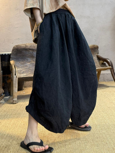 Women Summer Retro Pure Color 100%Linen Loose Bloomers