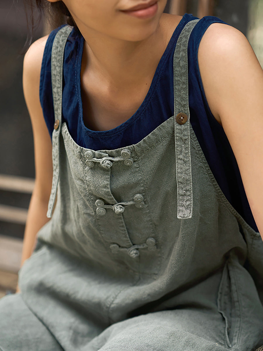 Plus Size Women Summer Retro Pure Color Jumpsuits