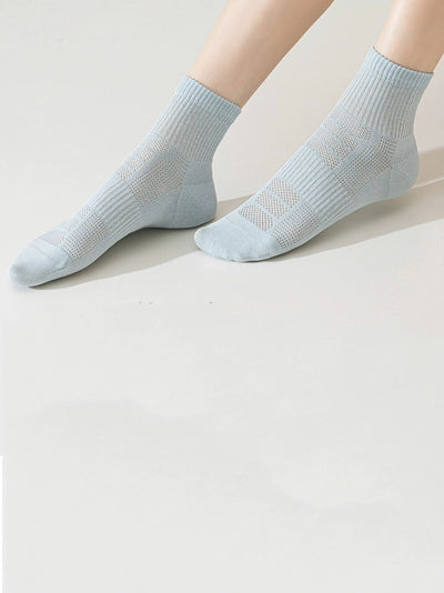 7 Pairs Women Summer Mid-Heel 100%Cotton Pure Color Socks