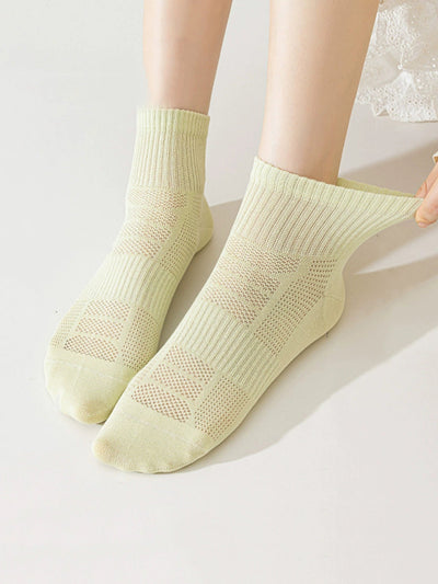 7 Pairs Women Summer Mid-Heel 100%Cotton Pure Color Socks